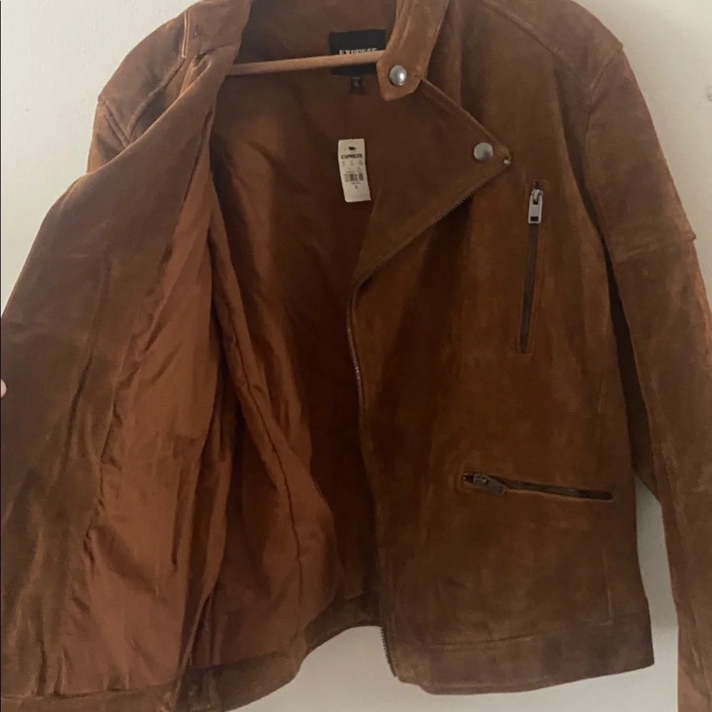 NWT EXPRESS Genuine Suede leather Peccary Quilted Biker Jacket size M